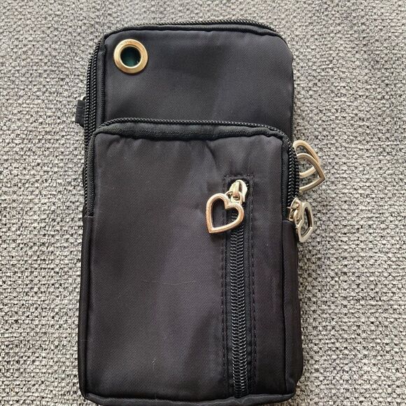 Crossbody Cell Phone Bag Black Nylon - Picture 1 of 7